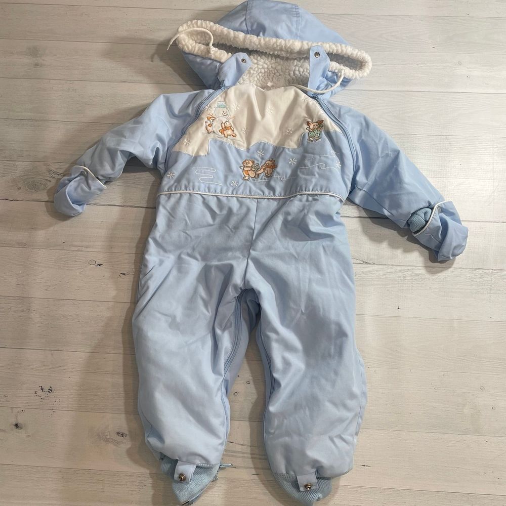 Vintage baby light‎ blue winter bunting infant